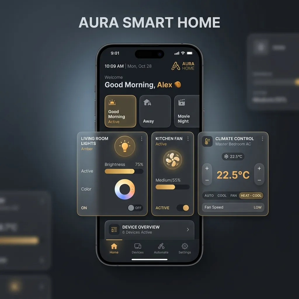 Starvis smart home mobile app interface showing device controls