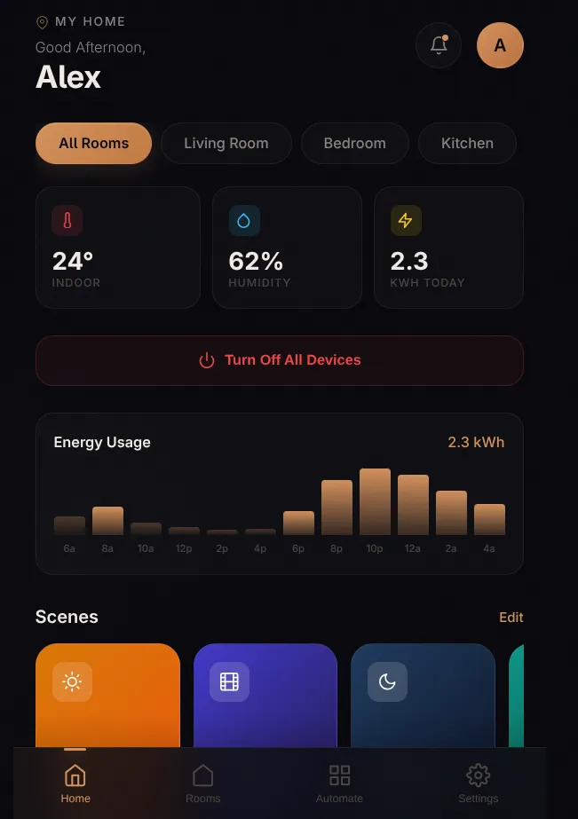 Starvis smart home app interface
